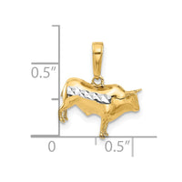 14k and White Rhodium D/C 3D Bull Pendant-C4903