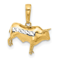 14k and White Rhodium D/C 3D Bull Pendant-C4903