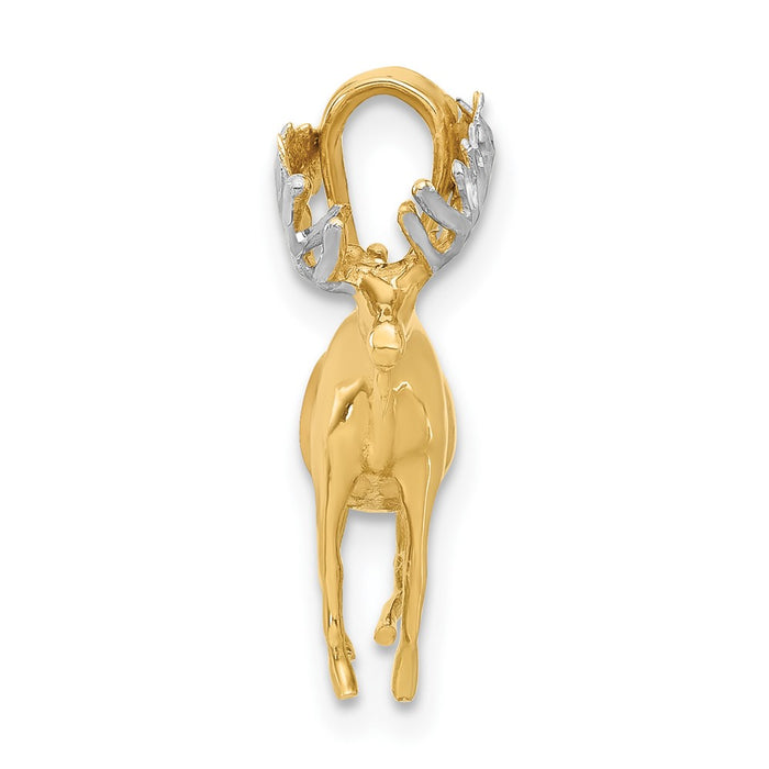 14K and White Rhodium D/C 3D Moose Pendant-C4904