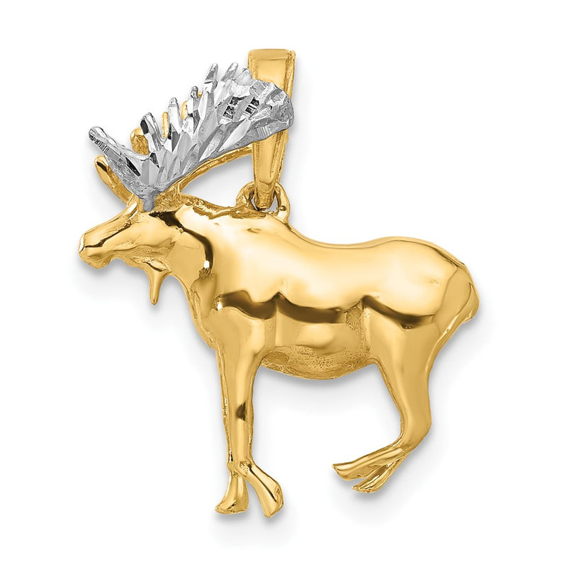 14K and White Rhodium D/C 3D Moose Pendant-C4904