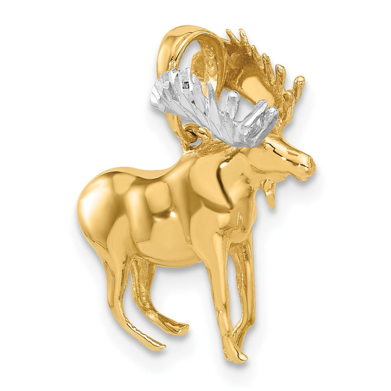 14K and White Rhodium D/C 3D Moose Pendant-C4904