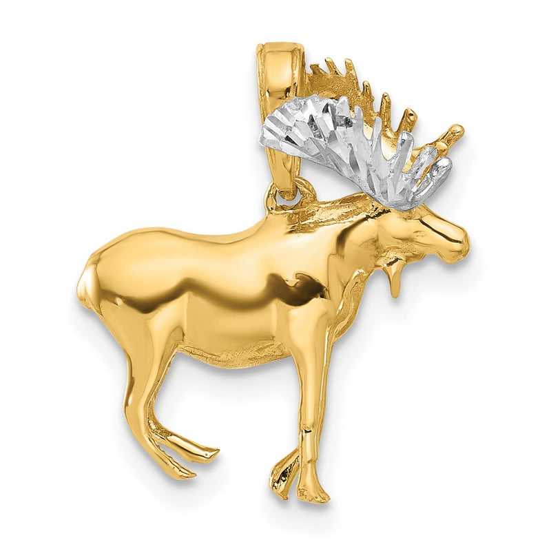 14K and White Rhodium D/C 3D Moose Pendant-C4904