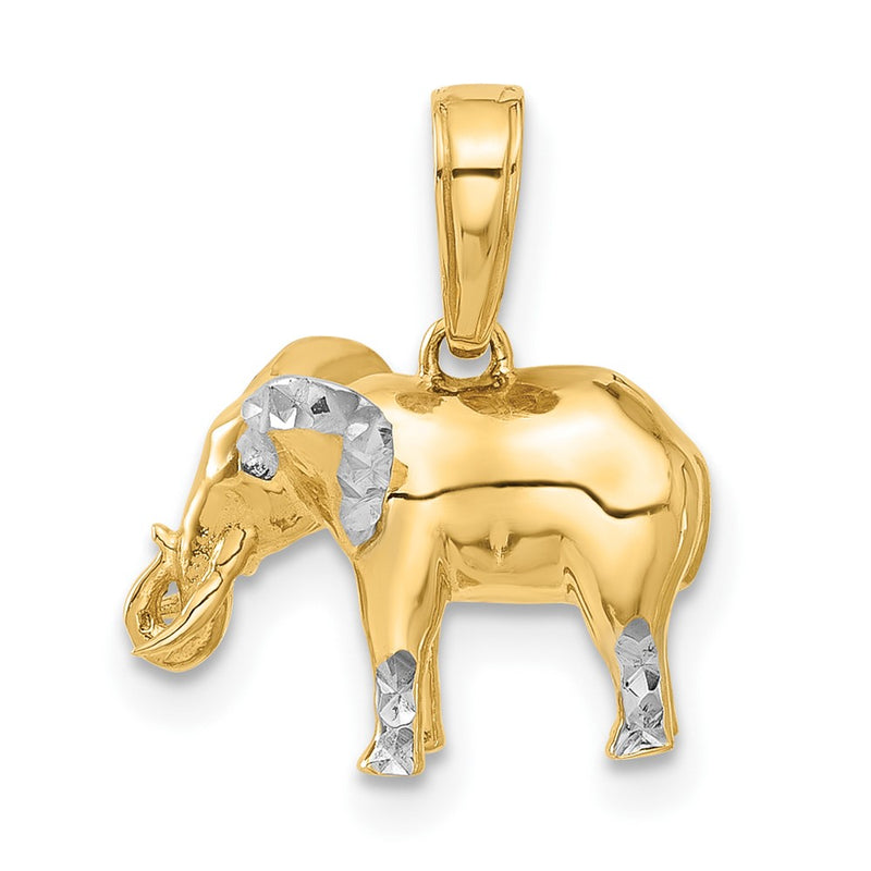 14k and White Rhodium D/C 3D Elephant Pendant-C4905