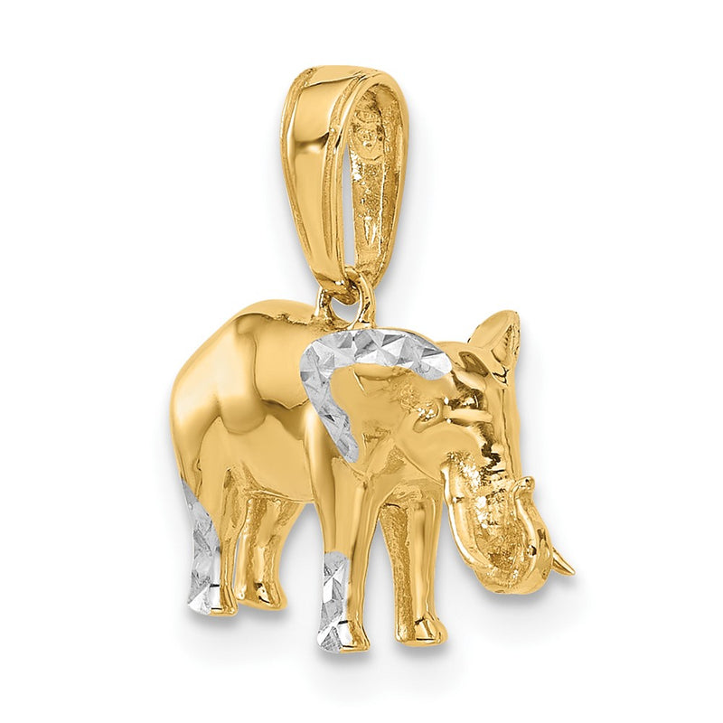 14k and White Rhodium D/C 3D Elephant Pendant-C4905