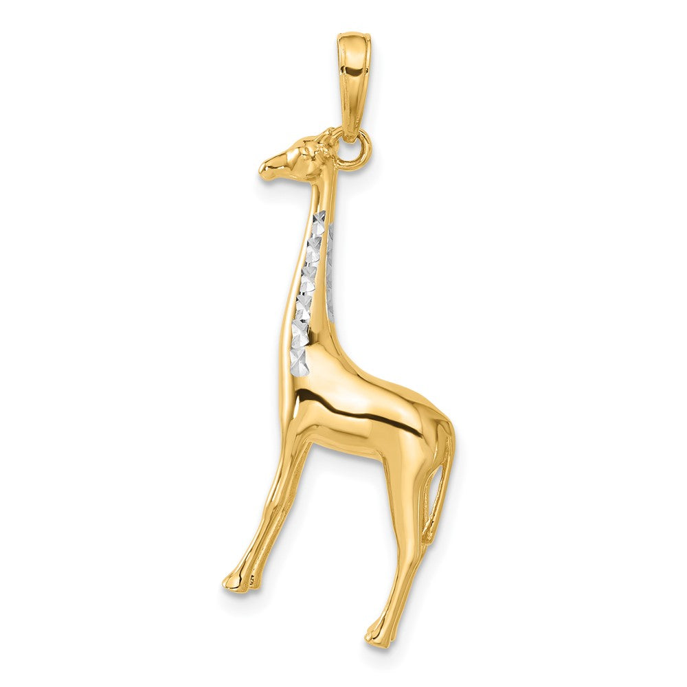 14K and White Rhodium D/C 3D Giraffe Pendant-C4906