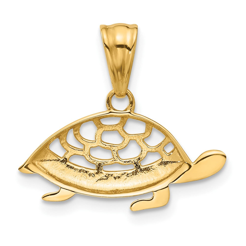 14K with White Rhodium Diamond Cut Turtle Pendant-C4907