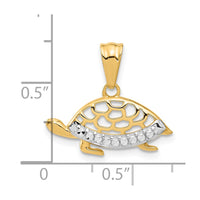 14K with White Rhodium Diamond Cut Turtle Pendant-C4907