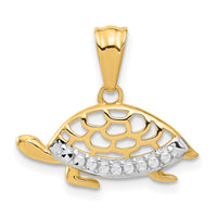 14K with White Rhodium Diamond Cut Turtle Pendant-C4907