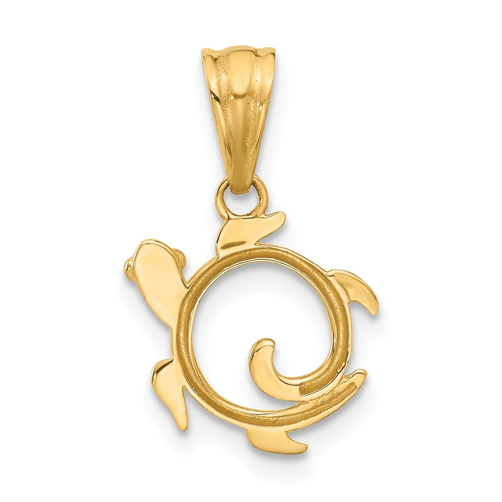 14K with White Rhodium Diamond Cut Swirl Turtle Pendant-C4908