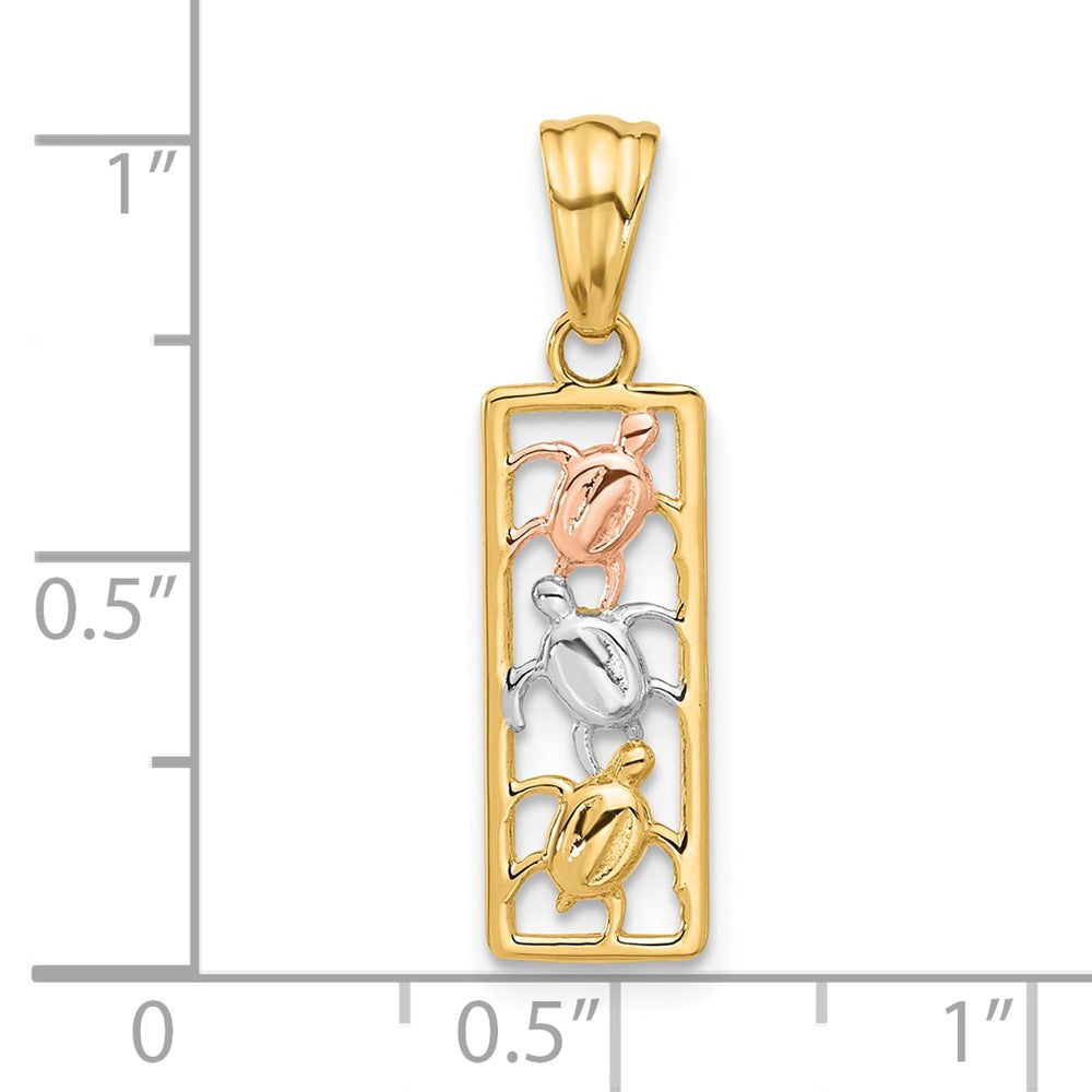 14K Two-tone with White Rhodium Polished Turtles Rectangle Pendant-C4909