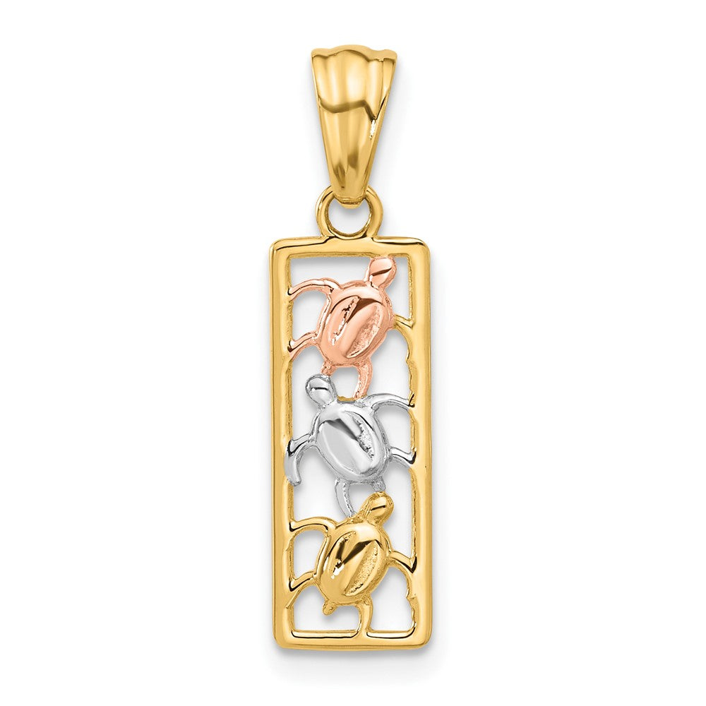 14K Two-tone with White Rhodium Polished Turtles Rectangle Pendant-C4909