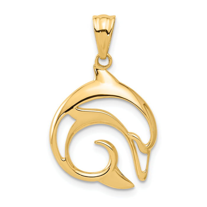 14K Polished Cut Out Dolphin Pendant-C4910