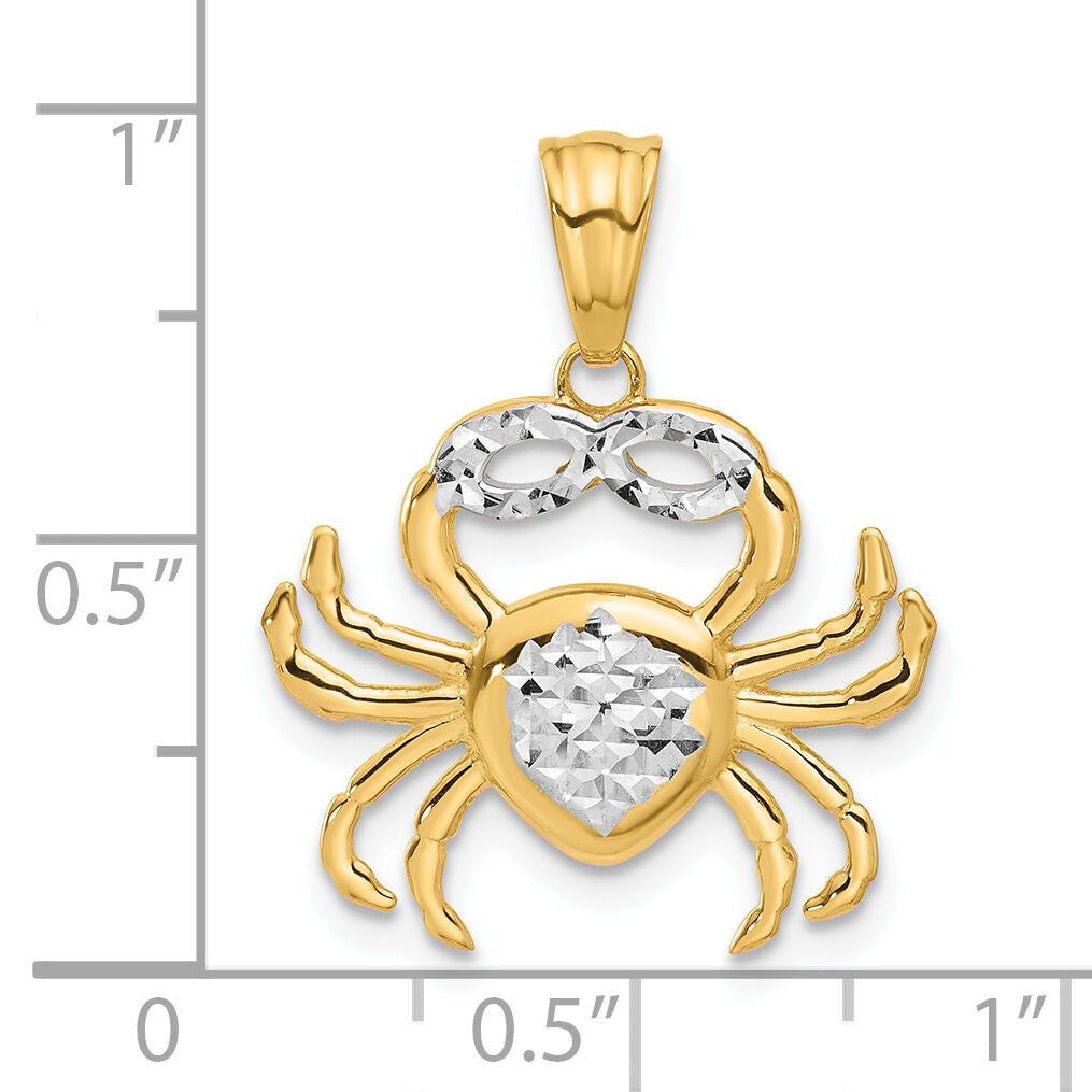 14K with White Rhodium Polished and Diamond Cut Crab Pendant-C4911