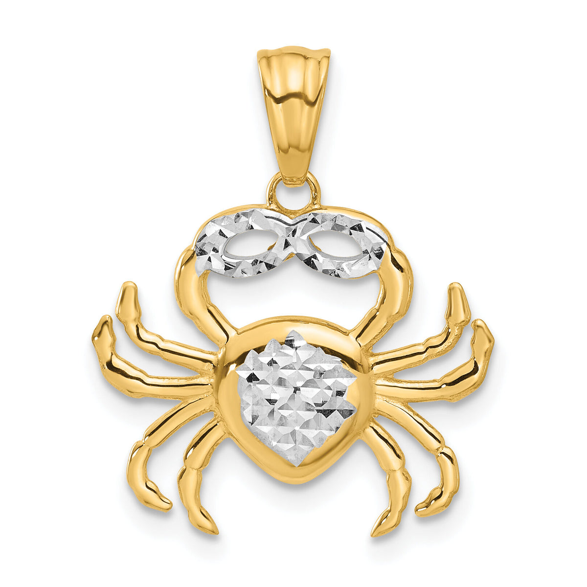 14K with White Rhodium Polished and Diamond Cut Crab Pendant-C4911