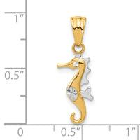 14K with White Rhodium Polished and Diamond Cut Seahorse Pendant-C4912