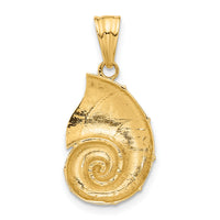 14K with White Rhodium Polished and Diamond Cut Nautilus Shell Pendant-C4913