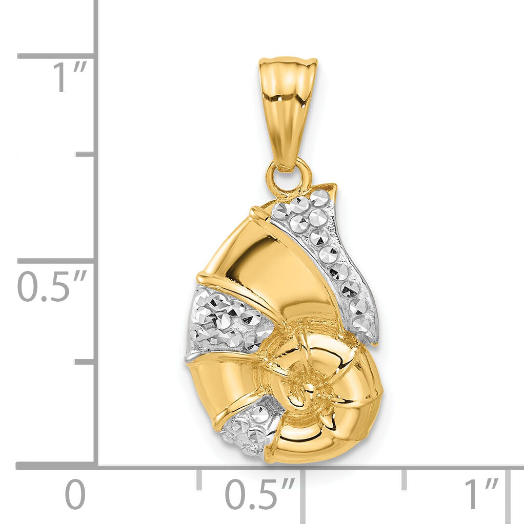 14K with White Rhodium Polished and Diamond Cut Nautilus Shell Pendant-C4913