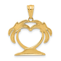 14K with White Rhodium Palm Tree Heart Pendant-C4915