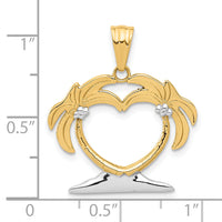 14K with White Rhodium Palm Tree Heart Pendant-C4915