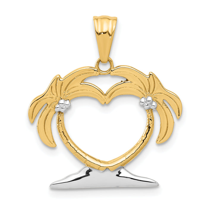14K with White Rhodium Palm Tree Heart Pendant-C4915