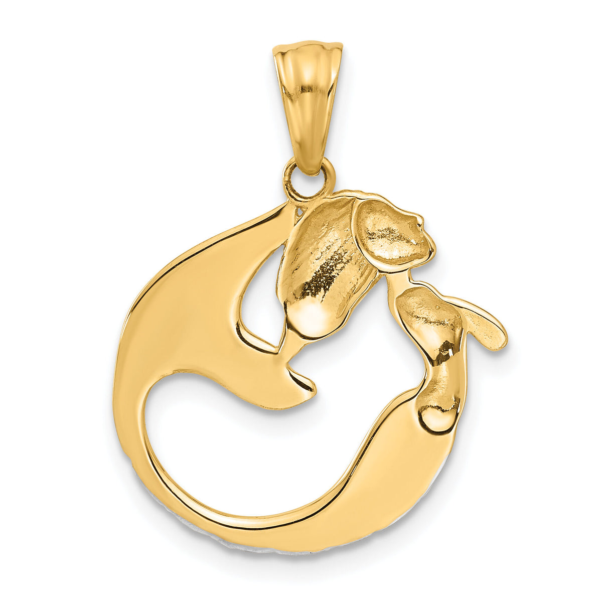14K with White Rhodium Diamond Cut Mermaid Pendant-C4916