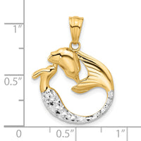 14K with White Rhodium Diamond Cut Mermaid Pendant-C4916