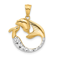 14K with White Rhodium Diamond Cut Mermaid Pendant-C4916