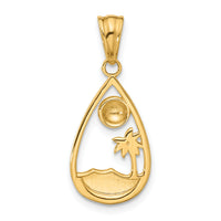 14K with White Rhodium Diamond Cut Ocean Scene Teardrop Pendant-C4917