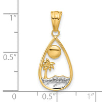 14K with White Rhodium Diamond Cut Ocean Scene Teardrop Pendant-C4917