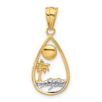 14K with White Rhodium Diamond Cut Ocean Scene Teardrop Pendant-C4917