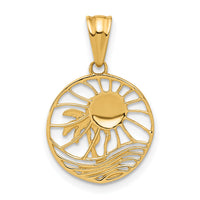 14K with White Rhodium Ocean and Palm Tree Round Pendant-C4918