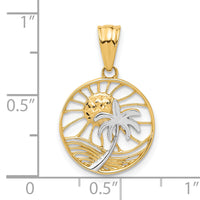 14K with White Rhodium Ocean and Palm Tree Round Pendant-C4918