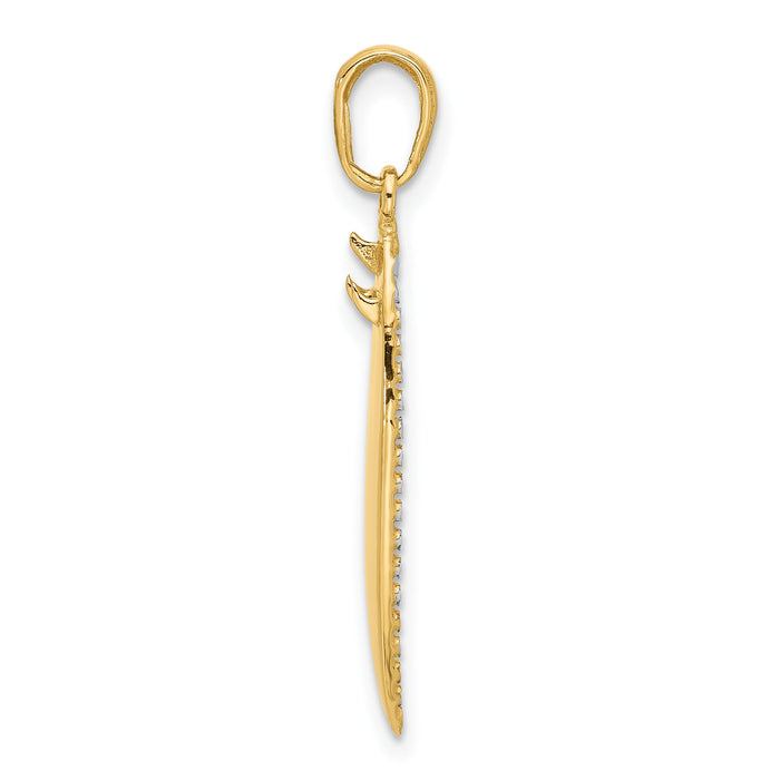 14K and White Rhodium D/C 3D Surfboard Pendant-C4919