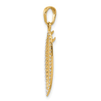 14K and White Rhodium D/C 3D Surfboard Pendant-C4919
