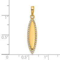 14K and White Rhodium D/C 3D Surfboard Pendant-C4919