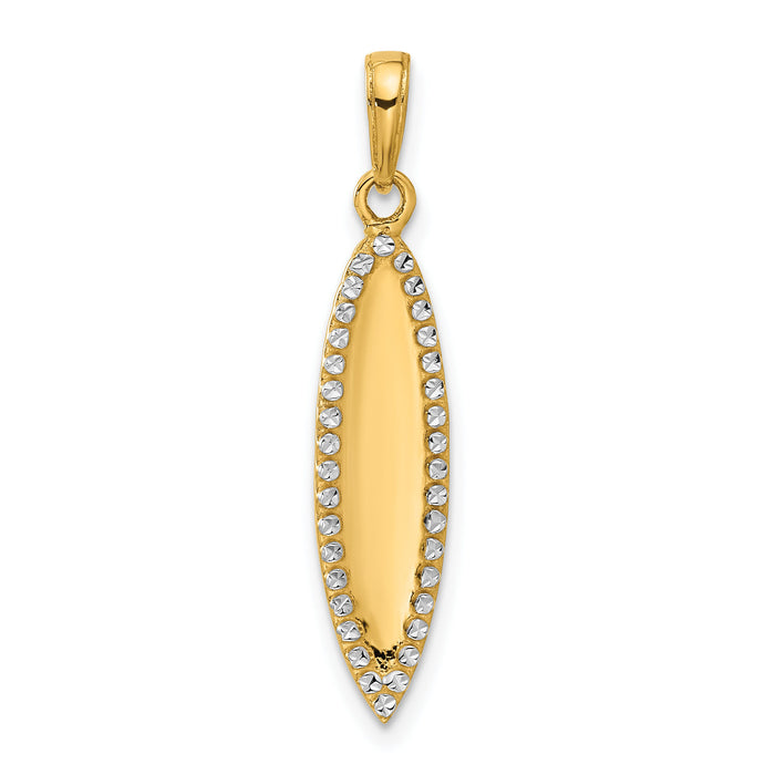 14K and White Rhodium D/C 3D Surfboard Pendant-C4919