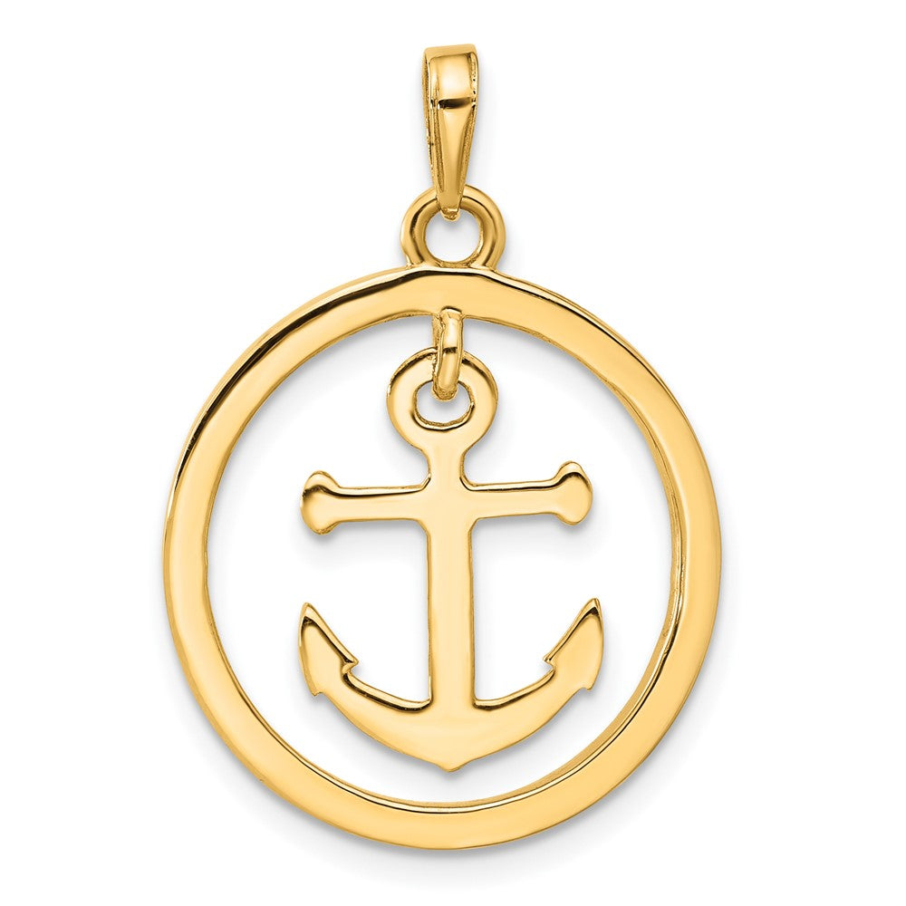 14k and White Rhodium D/C Anchor Dangle in Circle Pendant-C4920