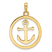 14k and White Rhodium D/C Anchor Dangle in Circle Pendant-C4920