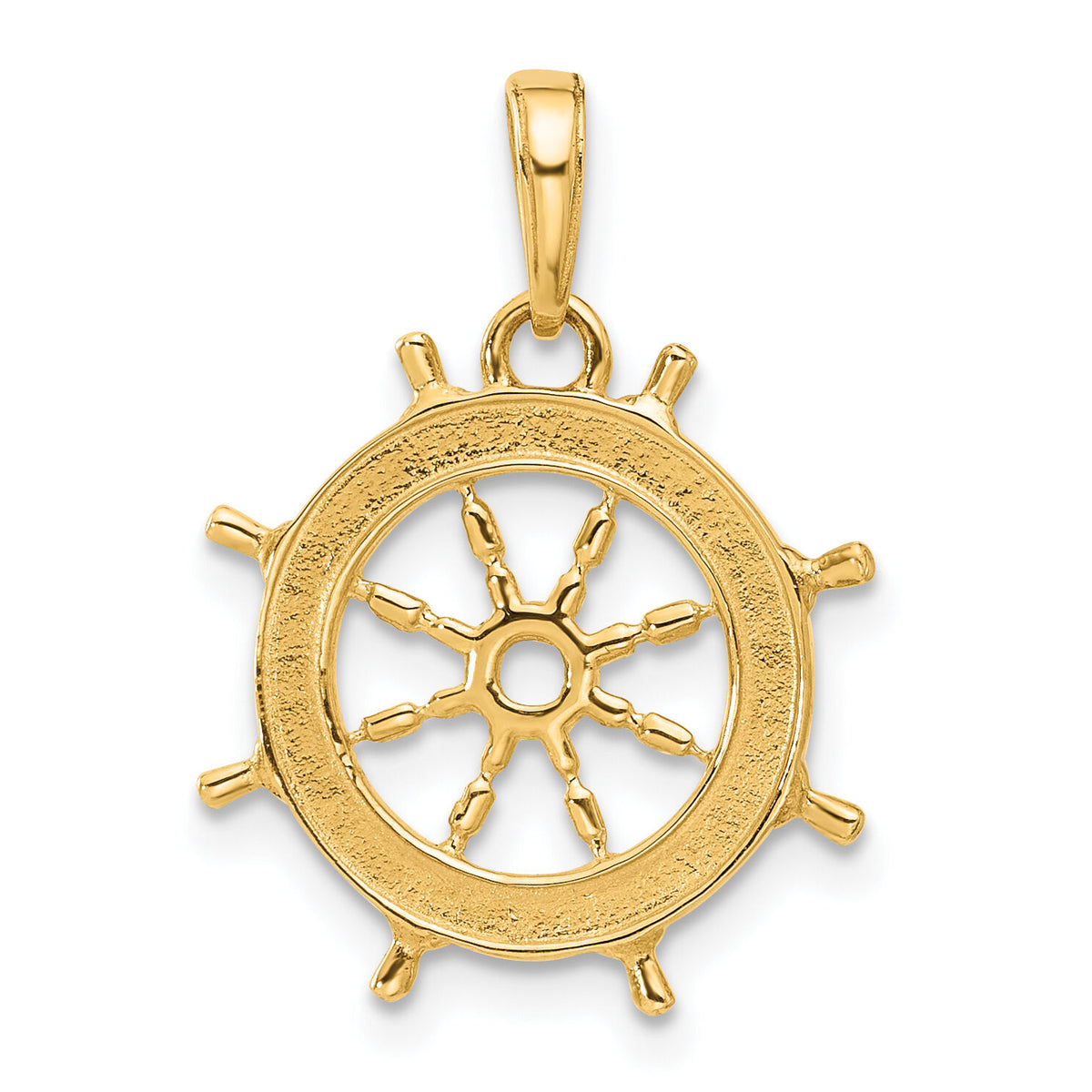 14k and White Rhodium D/C Ship's Wheel Pendant-C4921