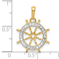 14k and White Rhodium D/C Ship's Wheel Pendant-C4921
