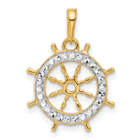 14k and White Rhodium D/C Ship's Wheel Pendant-C4921