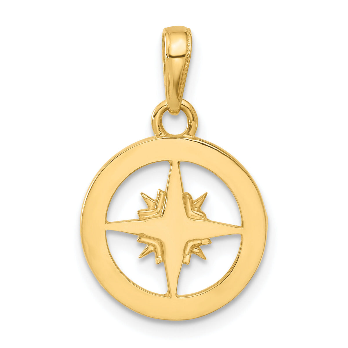 14k and White Rhodium D/C Compass Pendant-C4922