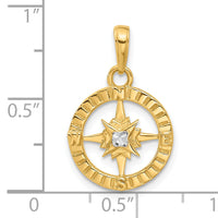 14k and White Rhodium D/C Compass Pendant-C4922