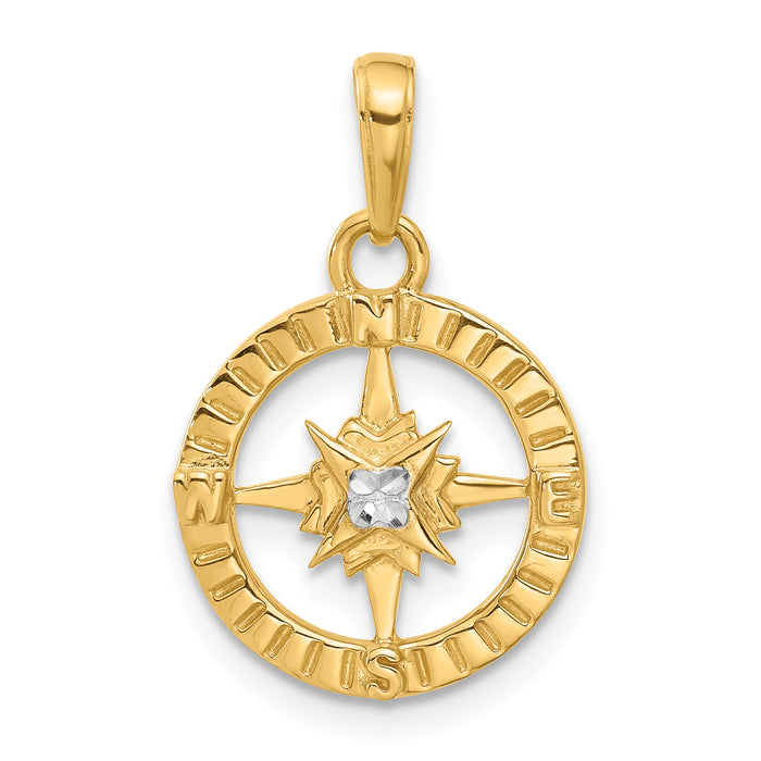 14k and White Rhodium D/C Compass Pendant-C4922
