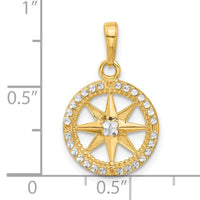14k and White Rhodium D/C Compass Pendant-C4923