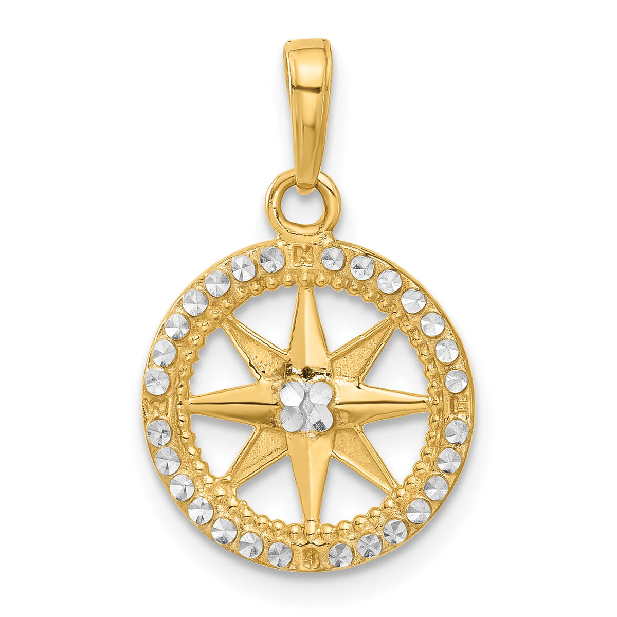 14k and White Rhodium D/C Compass Pendant-C4923