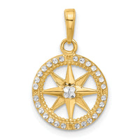14k and White Rhodium D/C Compass Pendant-C4923
