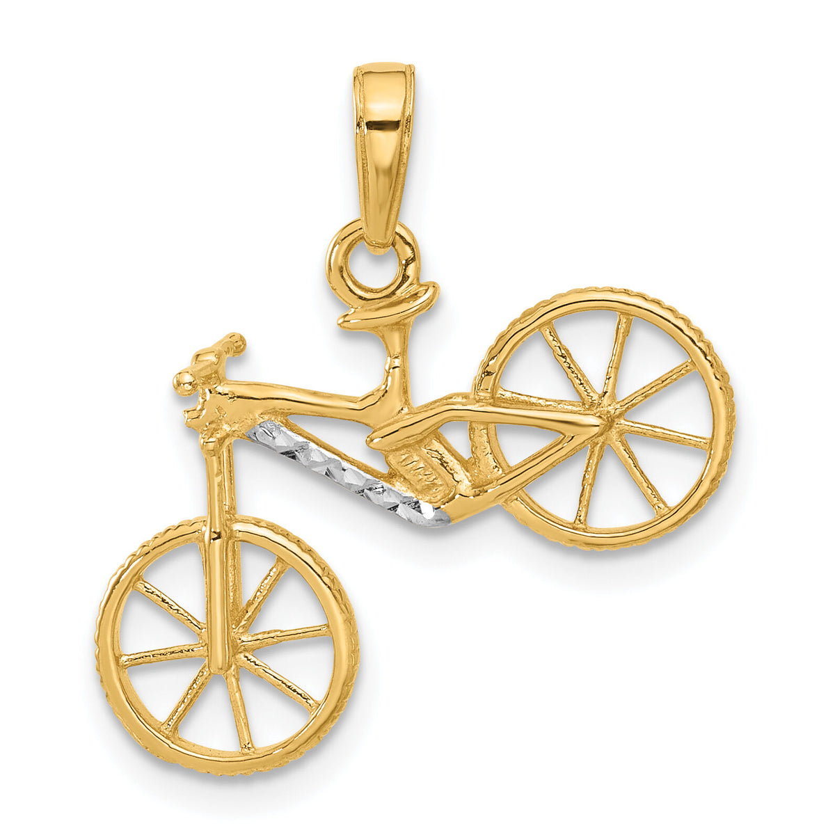 14k and White Rhodium D/C 3D Bicycle Pendant-C4926