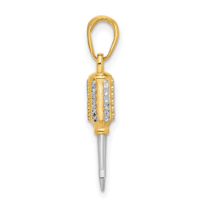 14K and White Rhodium D/C 3D Flathead Screwdriver Pendant-C4928