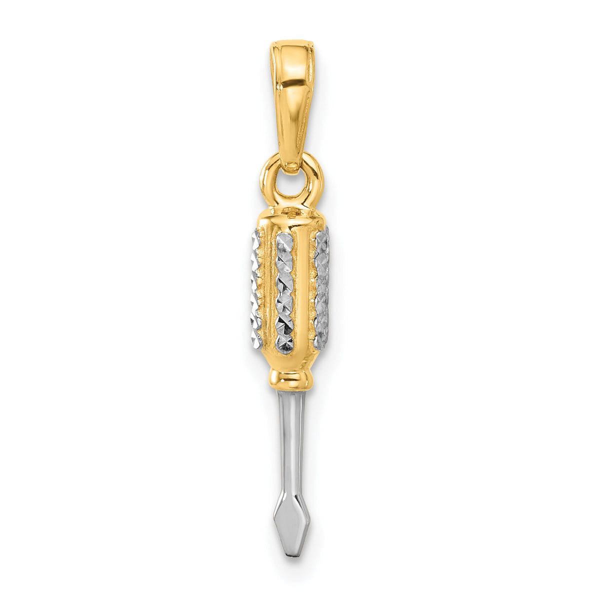 14K and White Rhodium D/C 3D Flathead Screwdriver Pendant-C4928